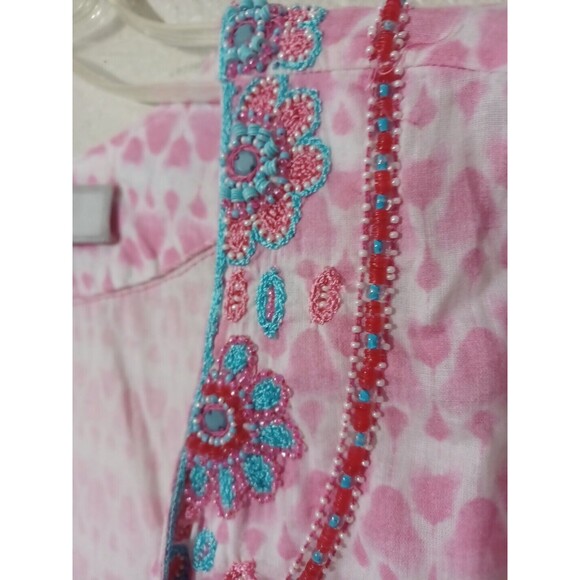BELLA TU EMBROIDERED TUNIC TOP SiZe XXL Pink V-NECK SEQUIN BEADED - Picture 3 of 11